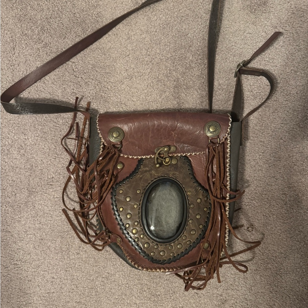 Brown Leather Fringe Crossbody Bag